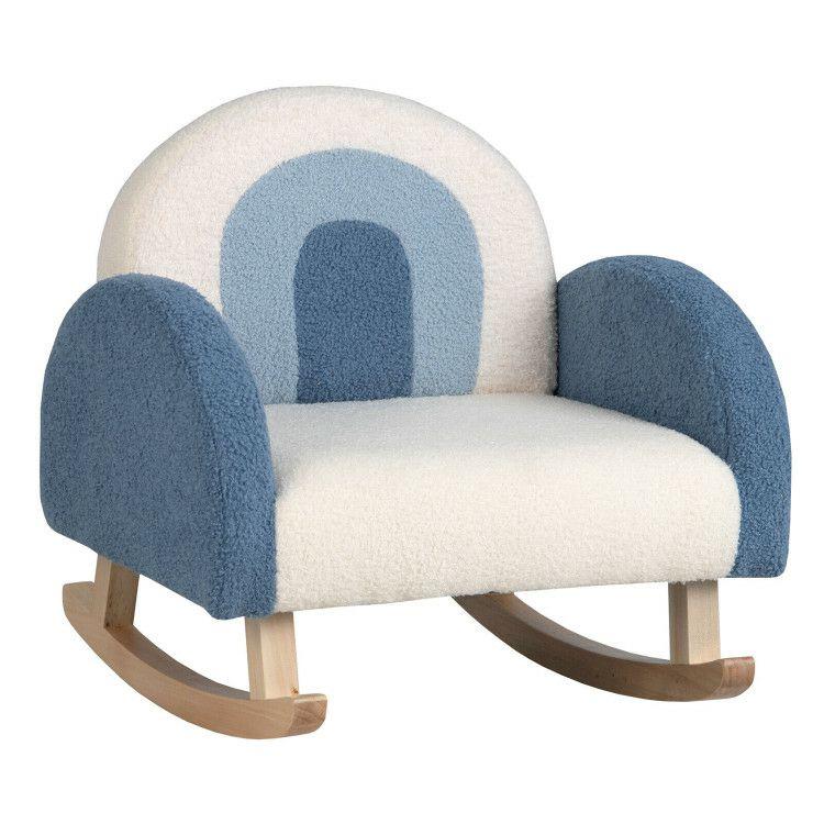 Kids Rocking Chair Children Velvet Upholstered Sofa with Solid Wood Legs Blue |   Kids Chairs & Seating