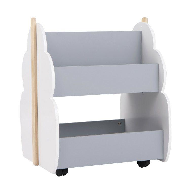 Kids Wooden Bookshelf with Universal Wheels Gray |   Kids Storage