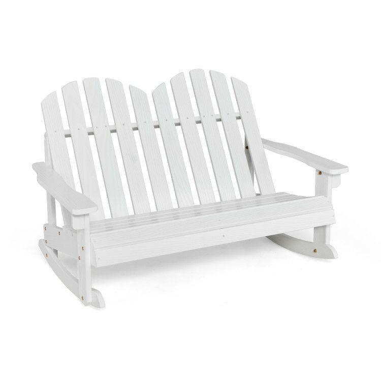 Outdoor 2 Person Kid Adirondack Rocking Chair Backrest Armrest Solid Wood Coffee White |   Kids Chairs & Seating