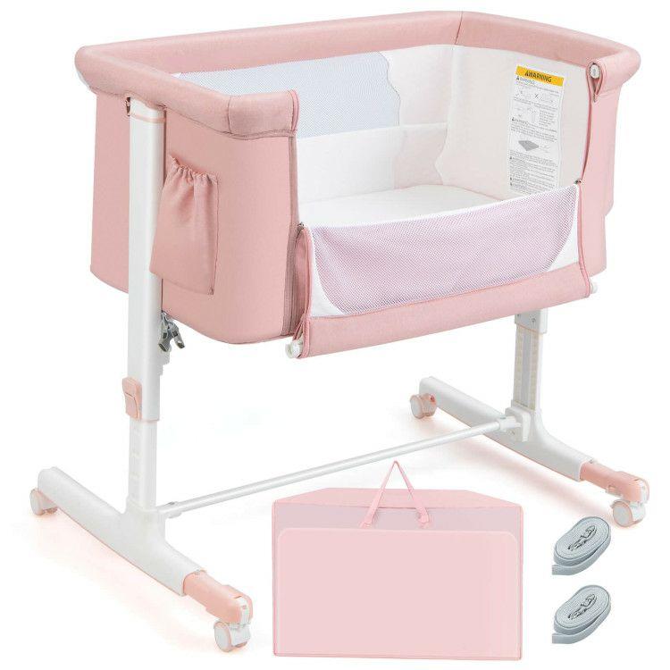 Portable Baby Bedside Bassinet with 5-level Adjustable Heights and Travel Bag Pink |   Bassinets & Bedside Sleepers