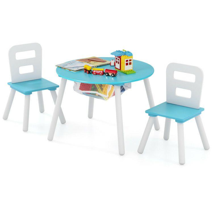 Wood Activity Kids Table and Chair Set with Center Mesh Storage Blue |   Kids Table & Chair Sets